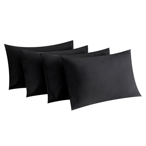 mini panda MINIPANDA Black Pillow Cases Set of 4 Queen Size - Super Soft, Smooth and Breathable Pillow Cases Queen- Envelope Design - Machine Washable Lightweight (20X30 Inches (4 Piece)) - Image 1