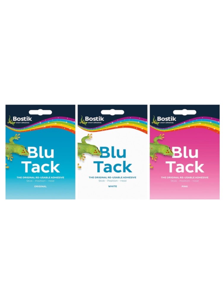 Bostik Bostik Blu Tack Blue, White and Pink pack of 3 Back To School Bundle offer  - Image 1