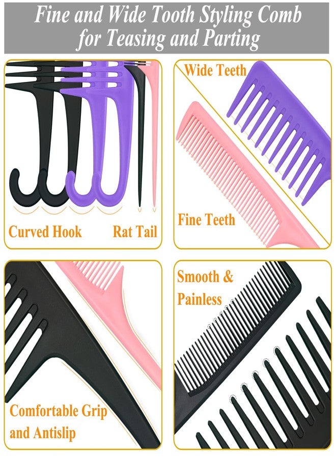 SmaringWing 6PCS Large Wide Tooth Comb Rat Tail Comb Set, Shower Combs for Wet or Dry Hair, Premium Hair Brush Combs Detangle Curls, Detangler Comb for Detangling Wigs, Styling Curly Parting Kit for Men and Women - Image 3