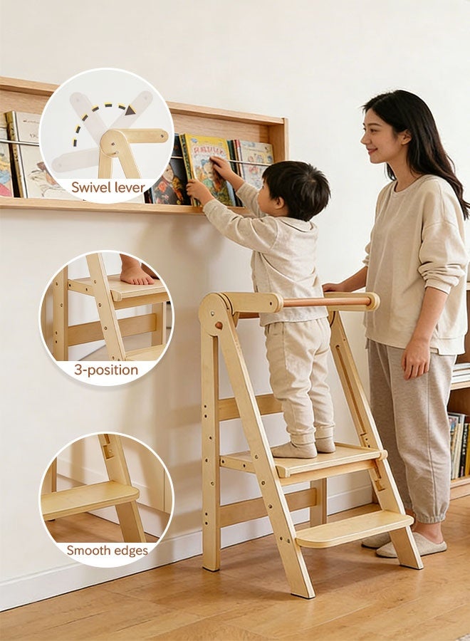 Solerconm Adjustable Foldable Toddler Tower, Montessori Kids Kitchen Step Stool Helper for Independence, Folding Learning Tower for Toddlers, Varnished Finish - Image 4