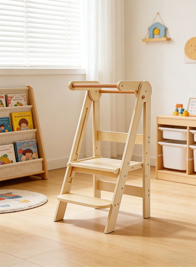 Solerconm Adjustable Foldable Toddler Tower, Montessori Kids Kitchen Step Stool Helper for Independence, Folding Learning Tower for Toddlers, Varnished Finish - Image 2