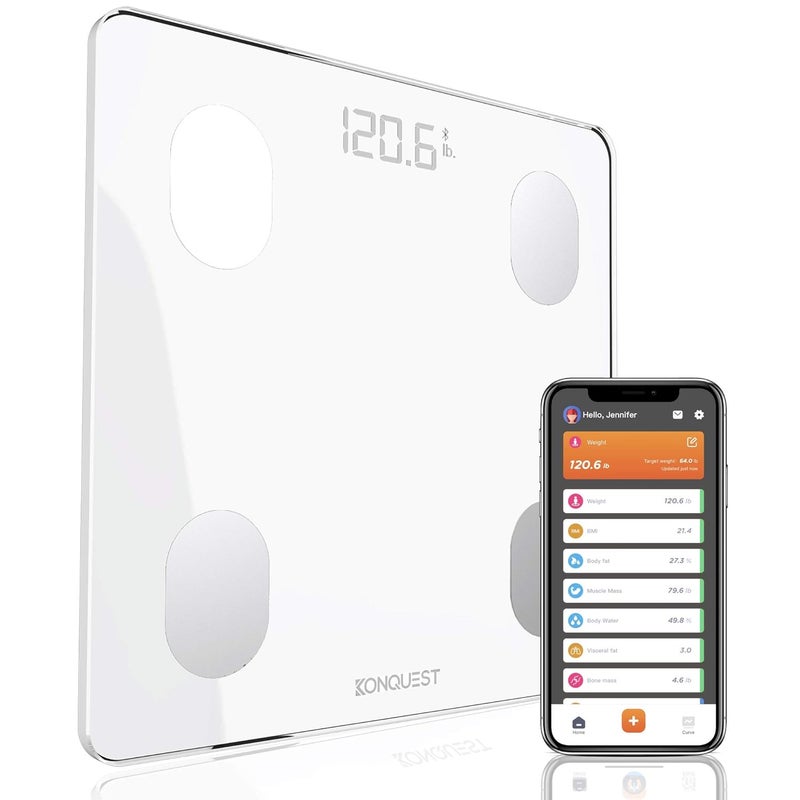 KONQUEST Smart Scale for Body Weight Digital Bathroom Scale BMI Weighing Bluetooth Body Fat Scale Body Composition Monitor Health Analyzer with Smartphone App 400 lbs  White - Image 1