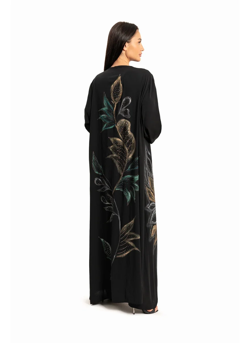 وي كرييت Women Black with Colorful Floral Print Abaya By WECRE8