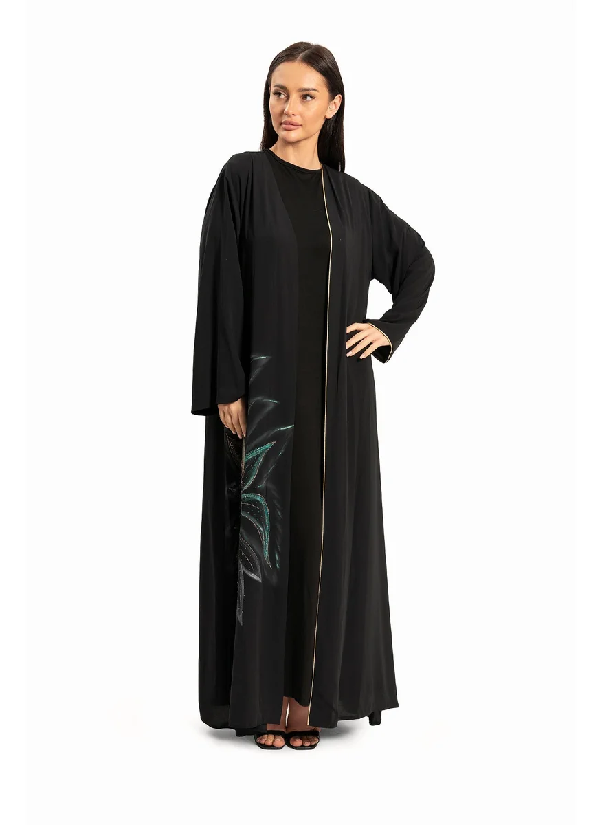 وي كرييت Women Black with Colorful Floral Print Abaya By WECRE8