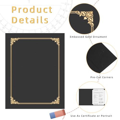 HAUTOCO 30 Pcs Certificate Holders, Black Diploma Folders Document Covers with Gold Foil Border for Letter Size 8.5x11 Cardstock, Award, Graduation - Image 3