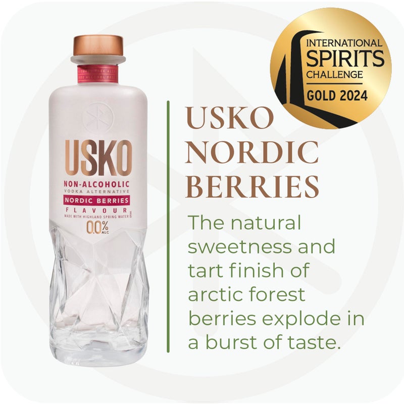 USKO Nordic Berries Non Alcoholic Vodka, 0.0% ABV Non Alcoholic Spirits With a Natural Sweetness and Tart Finish - Halal, Low Sugar, Vegan and Gluten-Free, Part of the Spirits of Virtue Range (700ml) - Image 3