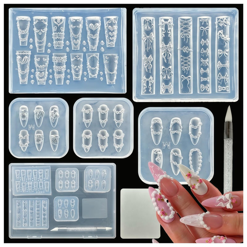 BHCCXZ 5Pcs 3D Cake Piping Gel Nail Art Mold Arts Resin Strawberry Cream Flower Molds for Accessories Supplies Wreath Silicone Tools Ribbon Bow Nails - Image 1