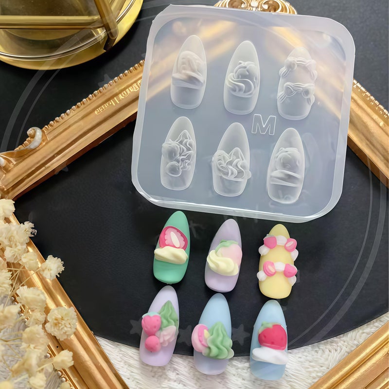 BHCCXZ 5Pcs 3D Cake Piping Gel Nail Art Mold Arts Resin Strawberry Cream Flower Molds for Accessories Supplies Wreath Silicone Tools Ribbon Bow Nails - Image 5