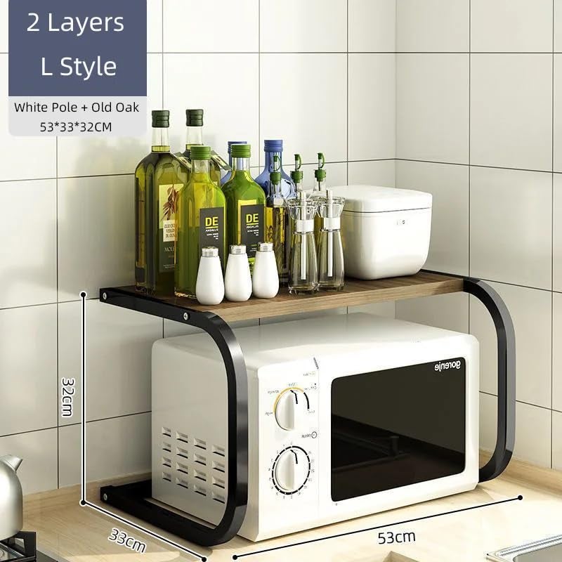 HOOJO® Adjustable Microwave Oven Stand L, Kitchen Storage Shelf Rack with Metal Plate Holders, Countertop Organizer for Plates Microwave & Kitchen Accessories (White) - Image 5