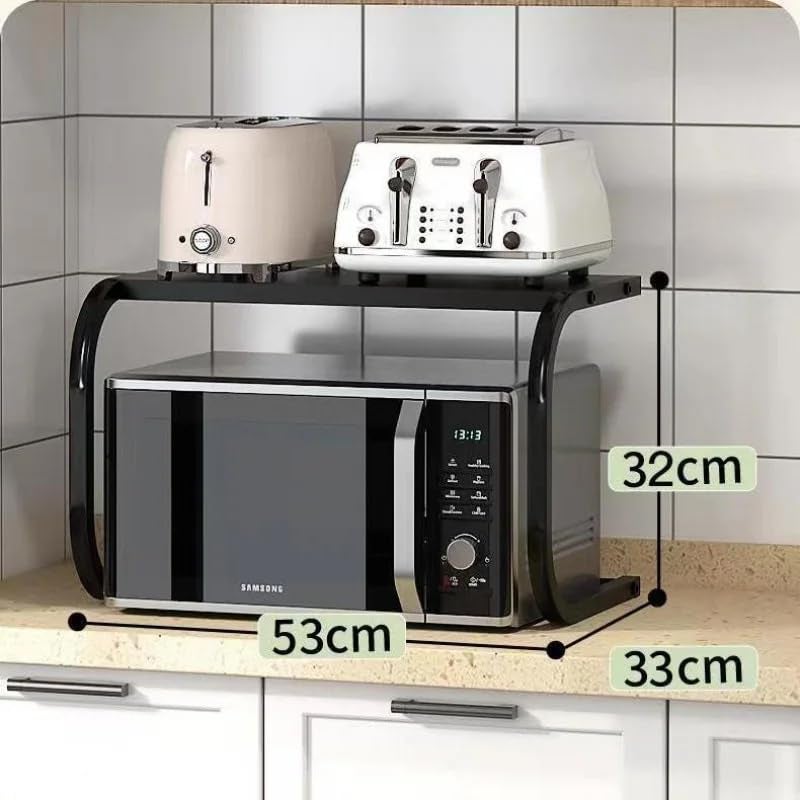HOOJO® Adjustable Microwave Oven Stand L, Kitchen Storage Shelf Rack with Metal Plate Holders, Countertop Organizer for Plates Microwave & Kitchen Accessories (White) - Image 3