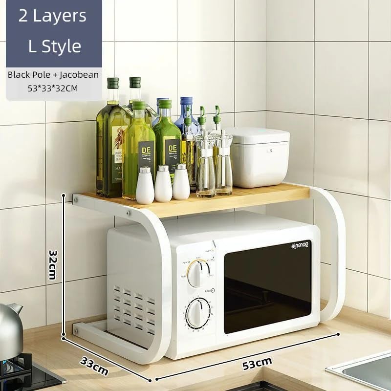 HOOJO® Adjustable Microwave Oven Stand L, Kitchen Storage Shelf Rack with Metal Plate Holders, Countertop Organizer for Plates Microwave & Kitchen Accessories (White) - Image 4