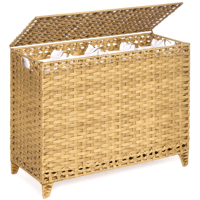 Hermina Laundry Hamper with 4 Removable Liner Bags; 176L Handwoven Rattan Laundry Basket with Lid & Heightened Feet; Clothes Hamper with Side Handles (Natural) - Image 1