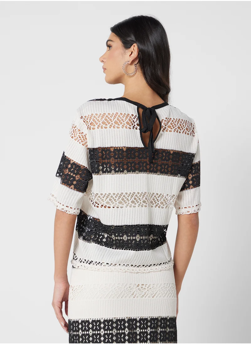 VERO MODA Crew Neck Crochet Top