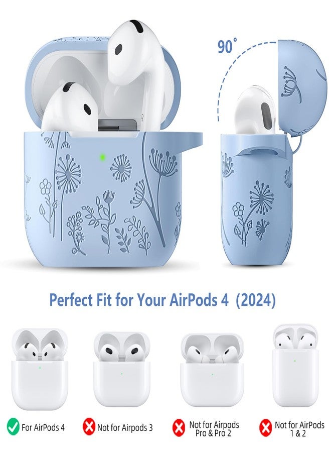 Lerobo Silicone Case for Airpods 4 Case Cover with Cleaner Kit, Cute Flower Engraved Protective Case Cover with Keychain Compatible with Apple Airpods 4 Case 2024, Lilac - Image 4