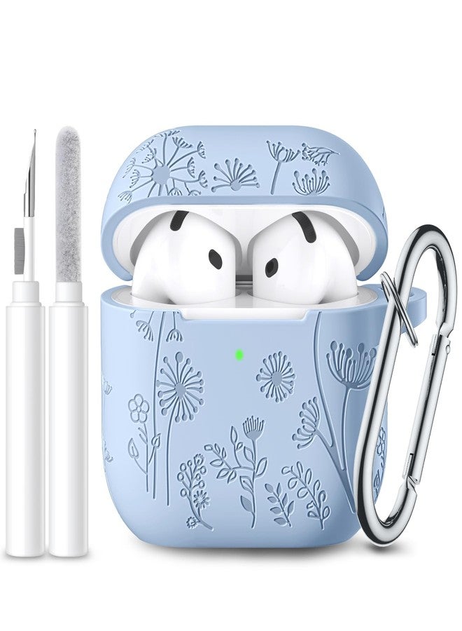 Lerobo Silicone Case for Airpods 4 Case Cover with Cleaner Kit, Cute Flower Engraved Protective Case Cover with Keychain Compatible with Apple Airpods 4 Case 2024, Lilac - Image 1