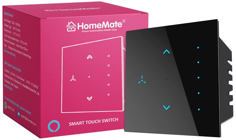 Home Mate HomeMate Wi-Fi Smart Fan Regulator Touch Switch | No Hub Required | Works with Amazon Alexa, Google Assistant & Siri (Pack of 1, Black) - Image 5