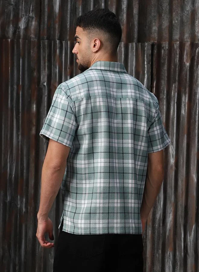 HIGH STAR Men Comfort Tartan Checks Textured Checked Half Sleeve Casual Shirt