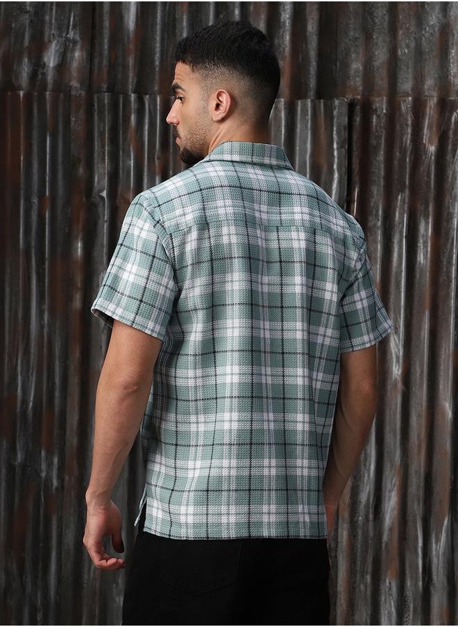 HIGH STAR Men Comfort Tartan Checks Textured Checked Half Sleeve Casual Shirt  - Image 5
