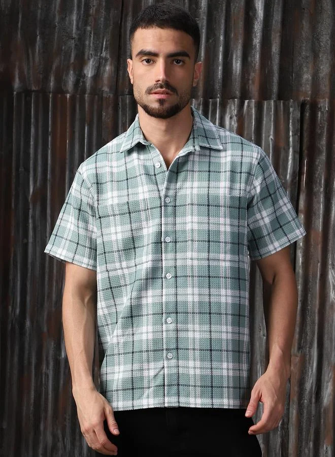 HIGH STAR Men Comfort Tartan Checks Textured Checked Half Sleeve Casual Shirt