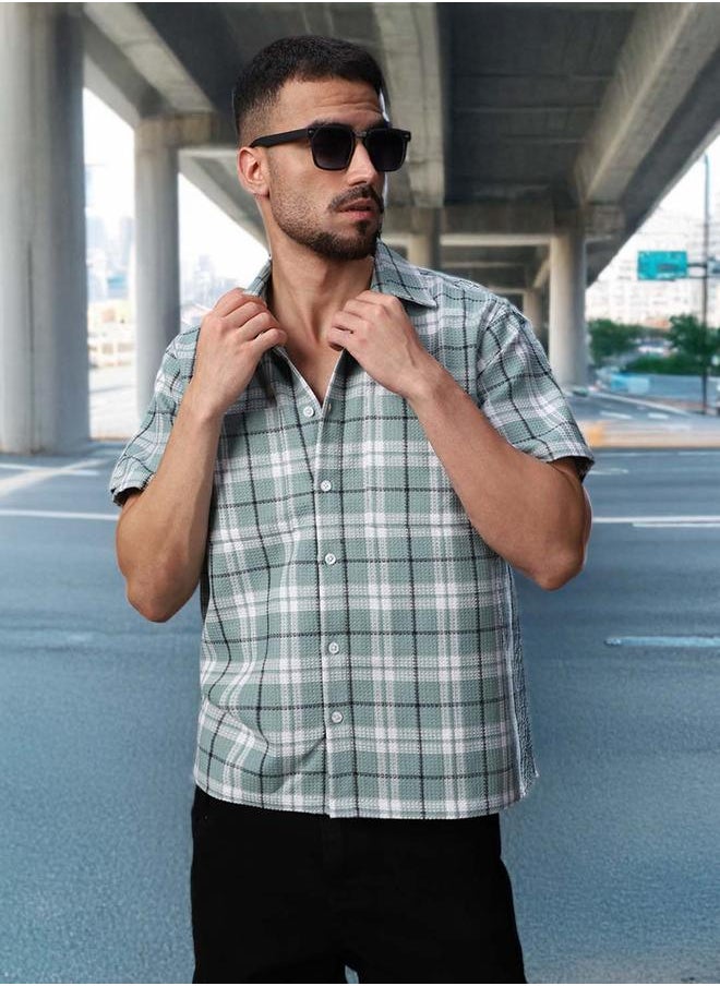 HIGH STAR Men Comfort Tartan Checks Textured Checked Half Sleeve Casual Shirt  - Image 1