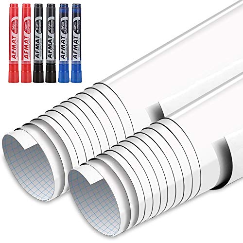 AFMAT Whiteboard Sticker 11ft Dry Erase Wallpaper Peel and Stick Whiteboard Contact Paper for Wall 132 x 173 White Board Stick on Wall Dry Erase Board Roll Adhesive 6 Markers 2 Rolls