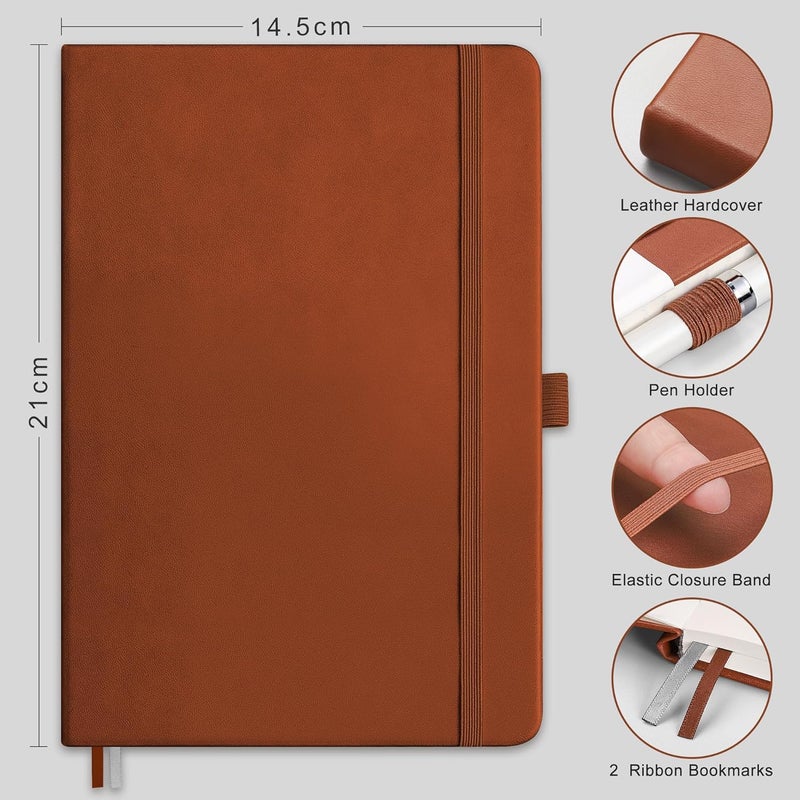 EMSHOI A5 Notebook Lined Journal - 120 GSM Paper Hardcover Notebook for Work, 160 Pages College Ruled Notebook, Leather Writing Journal for Women, Men, Work, School, 14.5 X 21 cm - Brown - Image 4