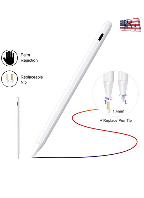 STY-08 Active Stylus Pen Universal Smart Capacitive Stylus Pen with High Sensitivity, Metal Body, Type-C Charging, Magnetic Adsorption, and Dual-Mode Compatibility for iPad Pro, Air, Mini & More Good at Drawing and Writing, White
