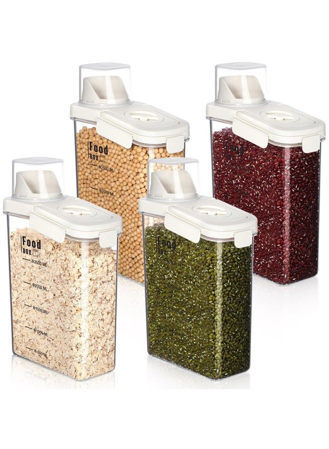 Blushtier 4 PCS Cereal Containers Storage 2.8L Airtight Large Dry Food Storage Containers with Pouring Spout Cereal Containers Storage Dispenser Measuring Cup for Flour and Baking Supplies, White - Image 1