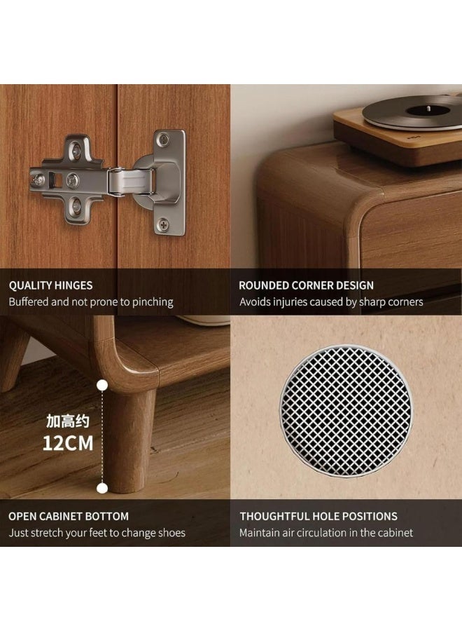 إيونتو خزانة أحذية عصرية بطول ١٢٠ سم، بثلاثة أدراج وثلاثة أبواب - لون أبيض وخشبي، تصميم أخدود بدون مقابض، أرجل خشبية وحجرات تخزين مفتوحة - Image 4