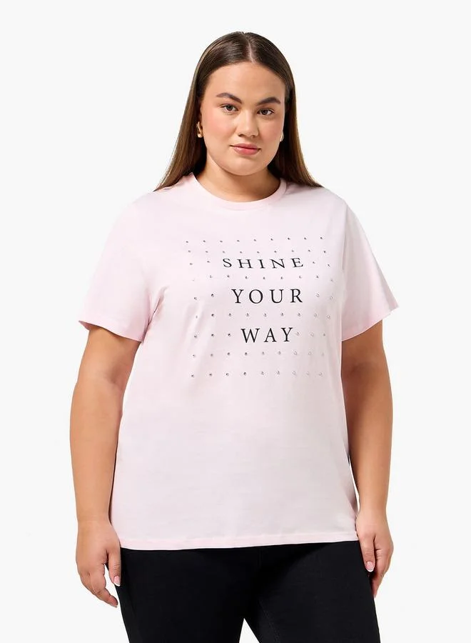 Ulla Popken Ulla Popken Relaxed Fit Cotton T shirt with Slogan Print