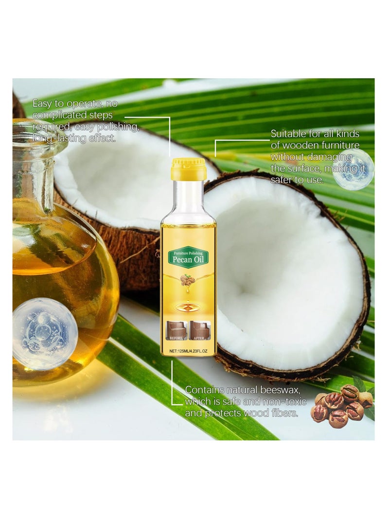 SYOSI مستخلصات طبيعية لتلميع الأثاث، زيت جوز البيكان لتلميع الخشب لزيادة جمال الأثاث، لامع وحماية منظف الخشب لأسطح متعددة، لطاولات وكراسي وخزائن، إزالة بصمات الأصابع، 125مل - Image 3