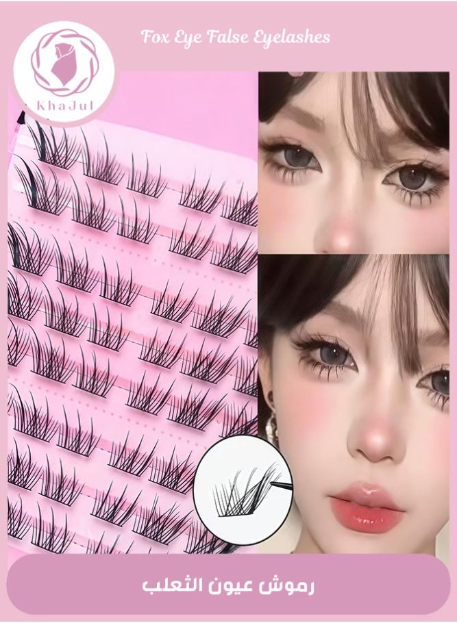 خاجول رموش عيون الثعلب المقطعة، طقم 60 قطعة رموش كتلية، رموش متدرجة الطول 9-13 مم مع غراء الرموش، رموش بتأثير العيون الثعلبية الكثيفة للنساء، مجموعة رموش احترافية