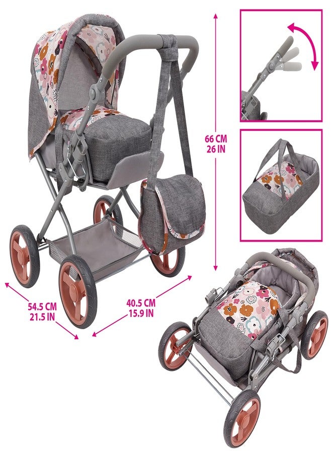 509 Crew: Melange Flora - Kelly Deluxe Doll Pram - Matching Bag, Removable Carrycot, Large Canopy, Shopping Basket, Doll Accessory, Kids Toy, Ages 3+ - Image 3