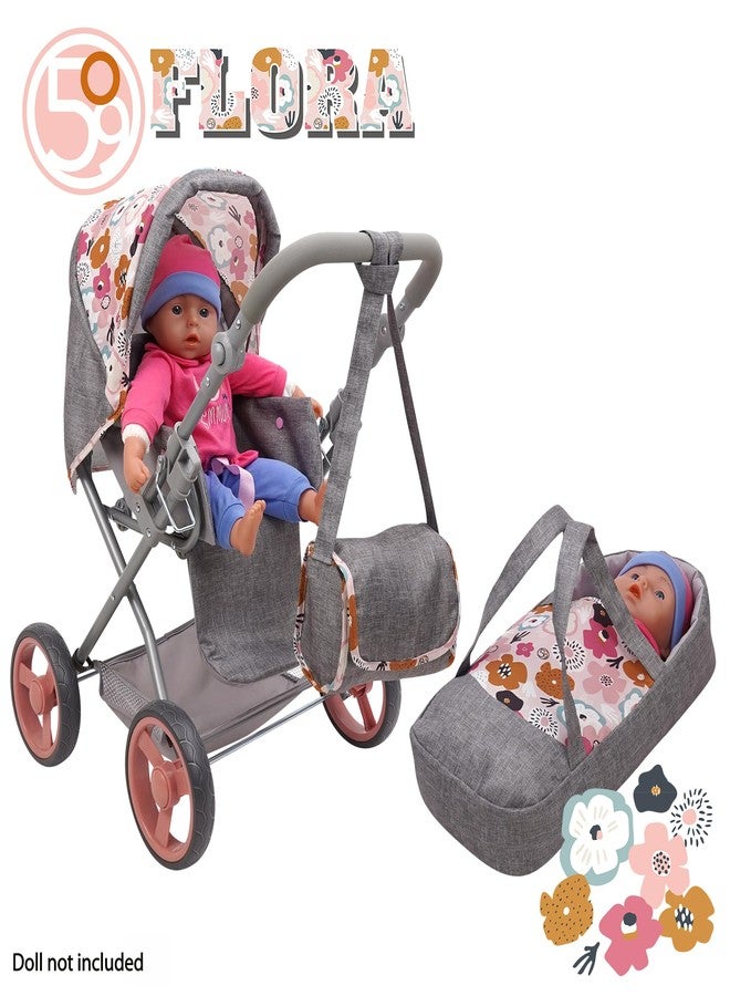 509 Crew: Melange Flora - Kelly Deluxe Doll Pram - Matching Bag, Removable Carrycot, Large Canopy, Shopping Basket, Doll Accessory, Kids Toy, Ages 3+ - Image 5