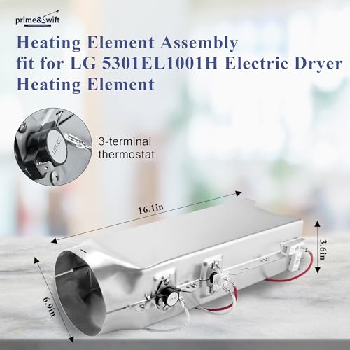 prime&swift 5301EL1001H Dryer Heating Element fit for LG.TROMM,Heater Assembly 5301EL1001H fit for Kenmore Elite 79680272900 3 Prong Thermostat 6931EL3001F DLEX7177WM DLE5977W DLE2516W DLE0442W prime&swift - Image 2