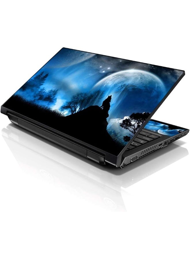 LSS 17 17.3 Inches Laptop Notebook Skin Sticker with 2 Wrist Pads - Reusable Cover Protector Vinyl Sticker Cover Decal Fits 17" - 19" HP Asus Acer Samsung - Wolf at Night Pattern - Image 1