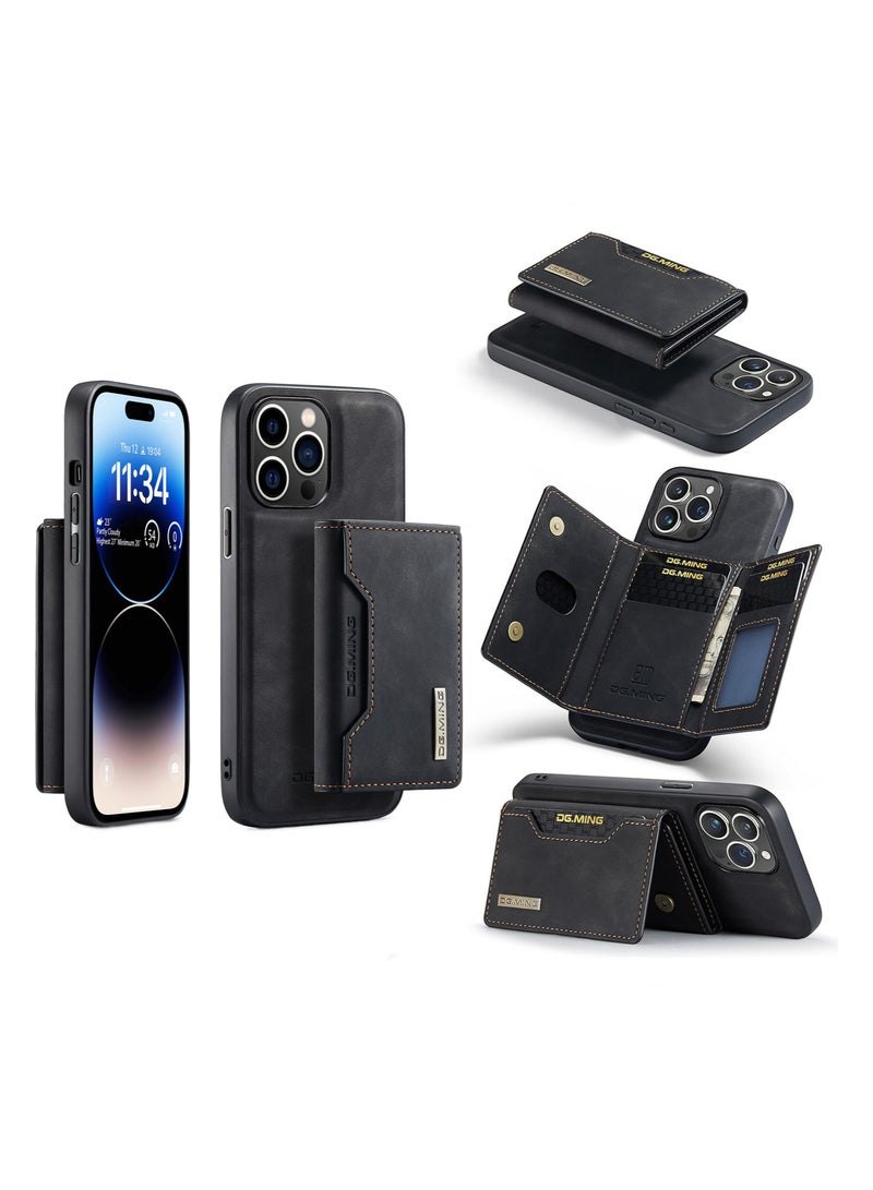 KASTWAVE Leather Wallet Phone Cases for iPhone 15 Pro Max, 6.7'' 2 in 1 Leather Phone Case Back Cover Magnetic Detachable with Trifold Wallet Card Holder Pocket Detachable Back Cover (Black) - Image 1