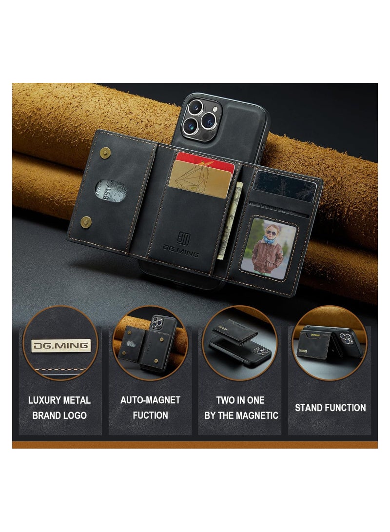 KASTWAVE Leather Wallet Phone Cases for iPhone 15 Pro Max, 6.7'' 2 in 1 Leather Phone Case Back Cover Magnetic Detachable with Trifold Wallet Card Holder Pocket Detachable Back Cover (Black) - Image 3