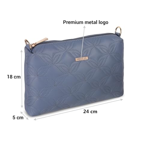 Metro Women Blue Faux Leather Premium Zipper Casual Sling Bag For Women (66-177) - Image 3