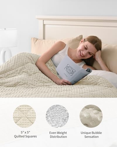 Mr. Sandman Weighted Blanket for Adults Queen Size 15 lbs, Soft Cooling Heavy Minky Blanket for Sleep, Washable Throw Blanket with Glass Beads, 60 x 80 Inches, Ivory - Image 5