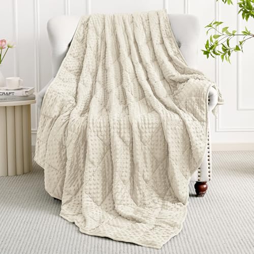 Mr. Sandman Weighted Blanket for Adults Queen Size 15 lbs, Soft Cooling Heavy Minky Blanket for Sleep, Washable Throw Blanket with Glass Beads, 60 x 80 Inches, Ivory - Image 2