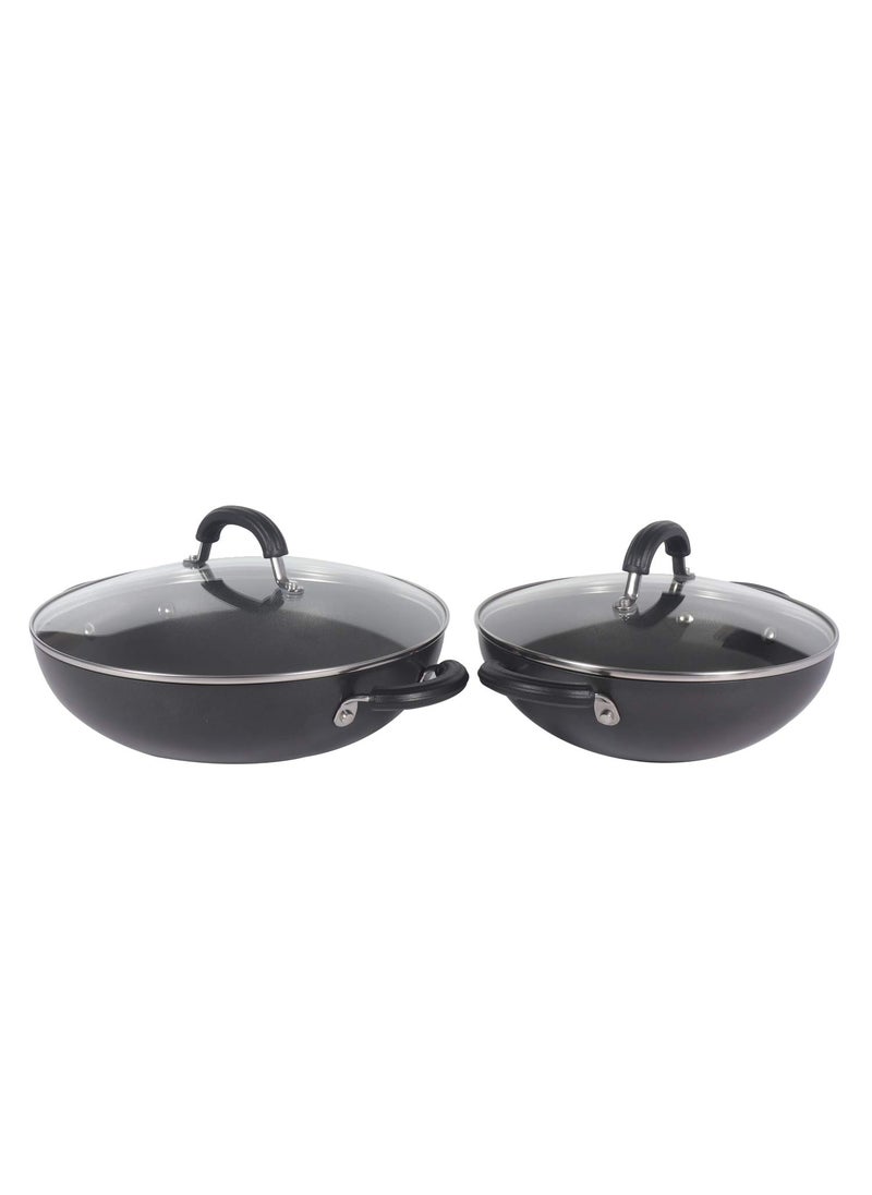 Circulon Circulon Origins Non-Stick + Hard Anodized 4-Piece Cookware Set(26cm Kadai + 30cm Kadai) with Glass Lids 