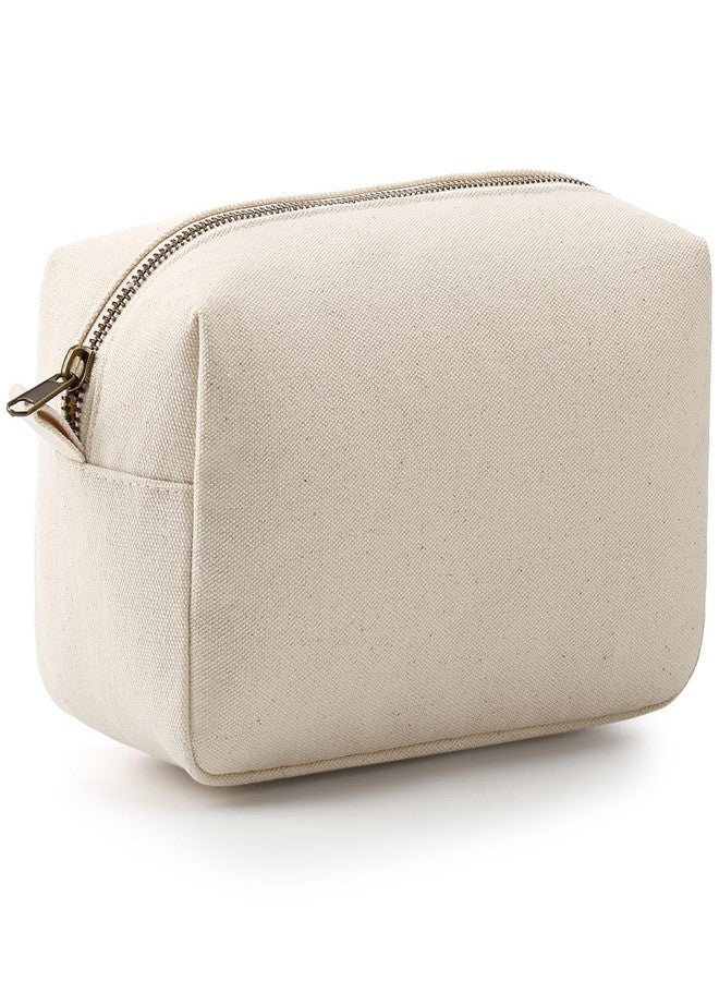 SilTriangle Canvas Cosmetic Organizer Bag Travel Makeup Bags Beige Toiletry Bag Canvas Pencil Pouch Stationery Pen Case Zipper Pouch for Women - Image 1