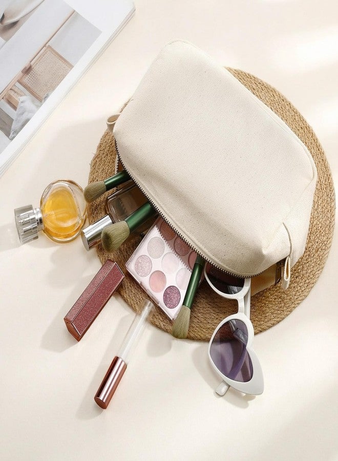 SilTriangle Canvas Cosmetic Organizer Bag Travel Makeup Bags Beige Toiletry Bag Canvas Pencil Pouch Stationery Pen Case Zipper Pouch for Women - Image 5