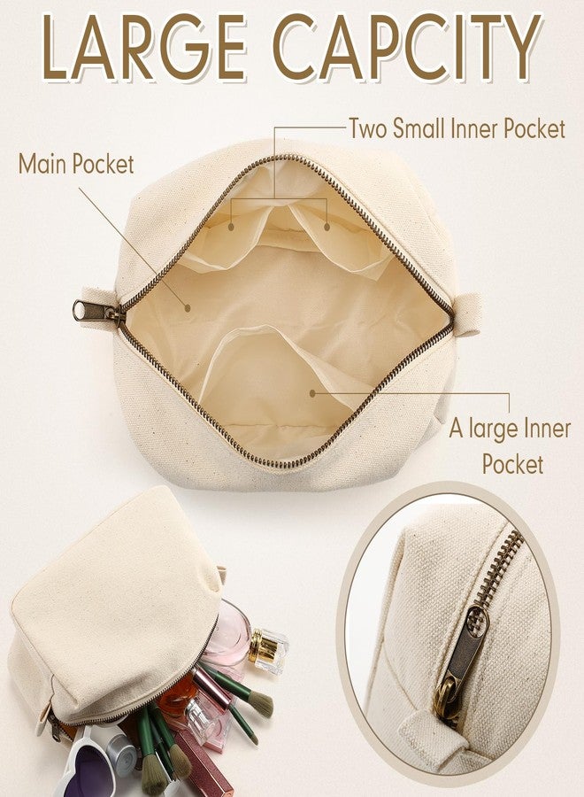 SilTriangle Canvas Cosmetic Organizer Bag Travel Makeup Bags Beige Toiletry Bag Canvas Pencil Pouch Stationery Pen Case Zipper Pouch for Women - Image 4