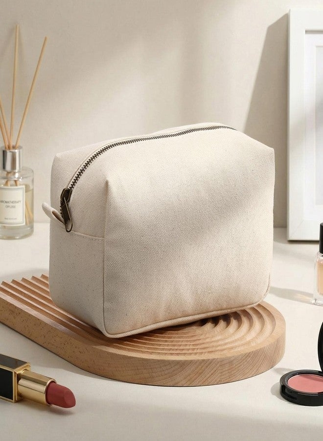SilTriangle Canvas Cosmetic Organizer Bag Travel Makeup Bags Beige Toiletry Bag Canvas Pencil Pouch Stationery Pen Case Zipper Pouch for Women - Image 2