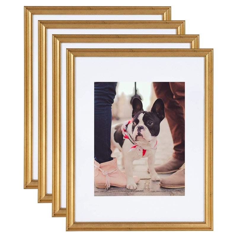 Kate and Laurel Adlynn Wall Picture Frame Set 11 x 14 matted to 8 x 10 Gold Set of 4