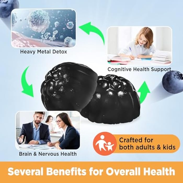 Hollegend Zeolite Detox for Kids Gummies with Activated Charcoal, Clinoptilolite Zeolite with Vitamin B12 & D3 for Kids & Adults, Chewable Zeolite Supplement for Gut & Immune Support, Blueberry Flavor, 60 Ct - Image 4