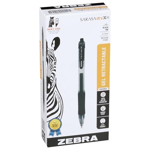 Zebra Pen Sarasa Dry X20 Retractable Gel Pens, 0.7mm Medium Point, Black Ink with Rapid Dry Ink Technology, Ideal for Office Supplies and School Supplies, 12-Pack (46810) - Image 1