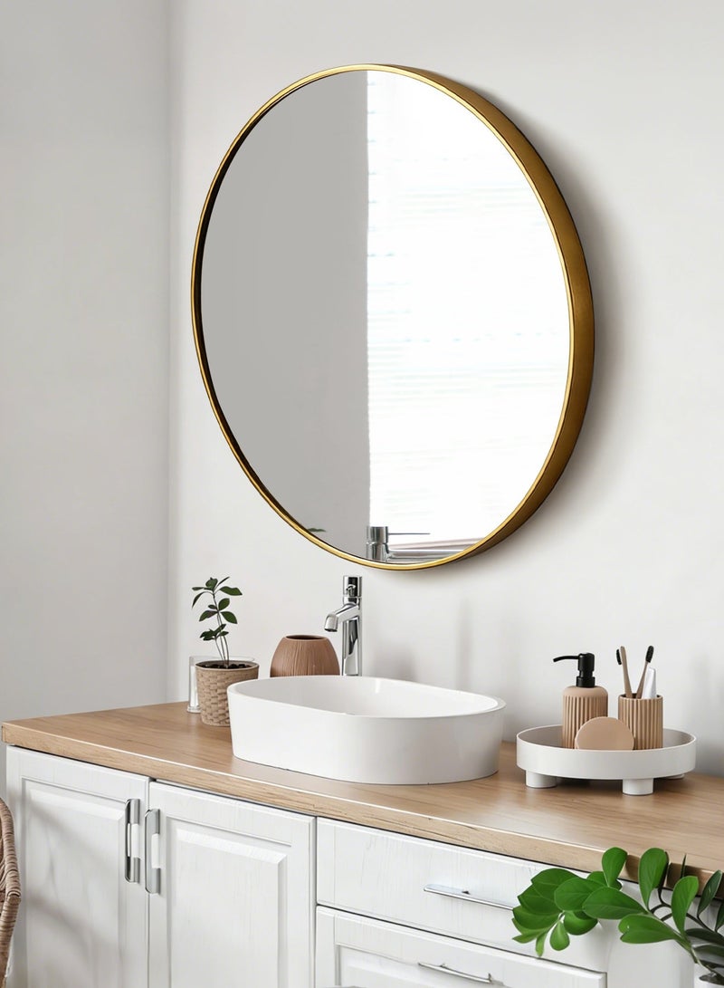 أركايوبتيركس مرآة حائط دائرية مقاس 80 سم - مرآة دائرية كبيرة معلقة للحمام وغرفة النوم ومنضدة الزينة، زجاج عالي الدقة عصري، للتثبيت على الحائط فقط (ذهبي) - Image 5